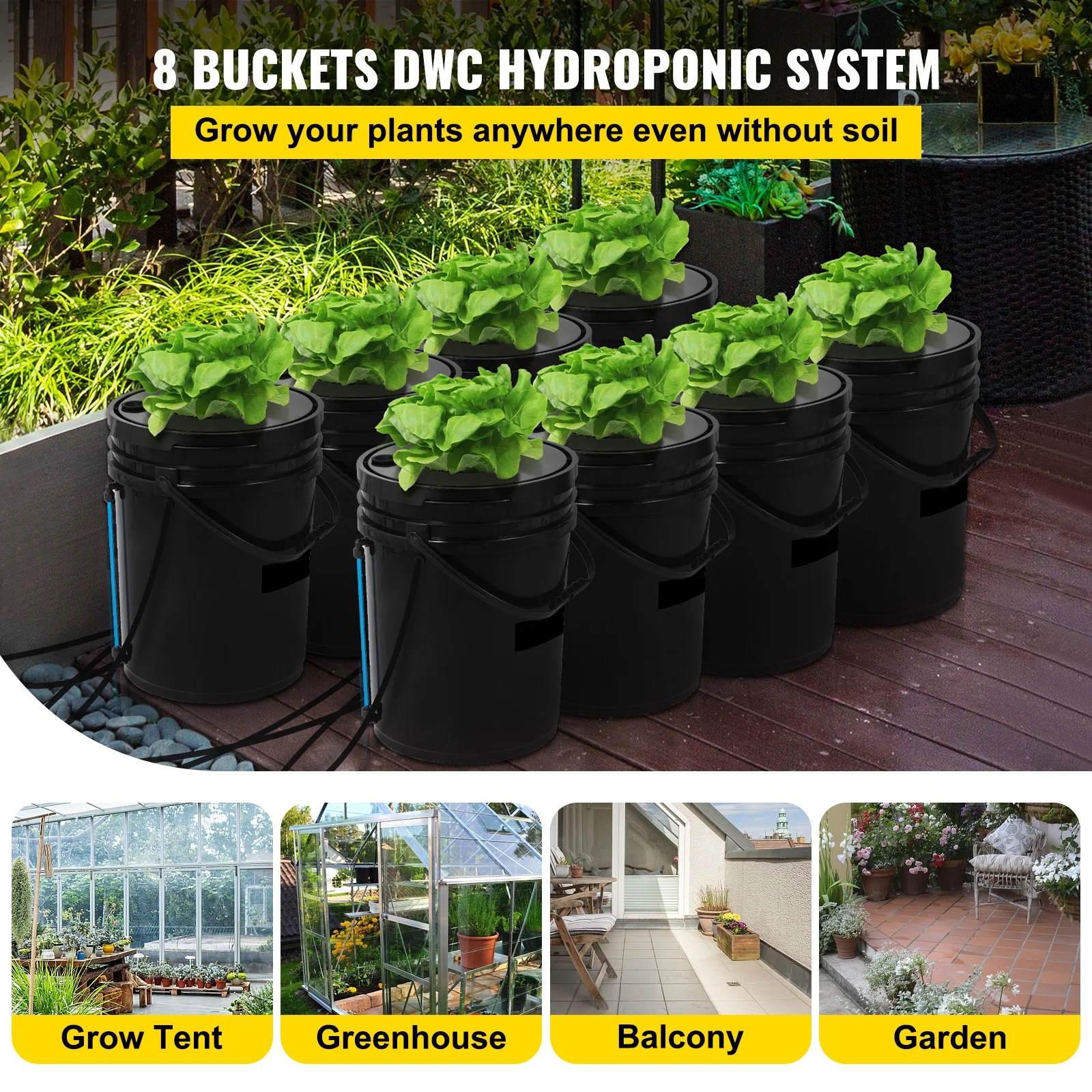 KFFKFF DWC Cultivation System, 8 Containers of 5 Gallons, Deep Water Cultivation Planting Bucket, Hydroponic Cultivation Set with Pump, Air Stone and Water Measurement Tool - Image 7
