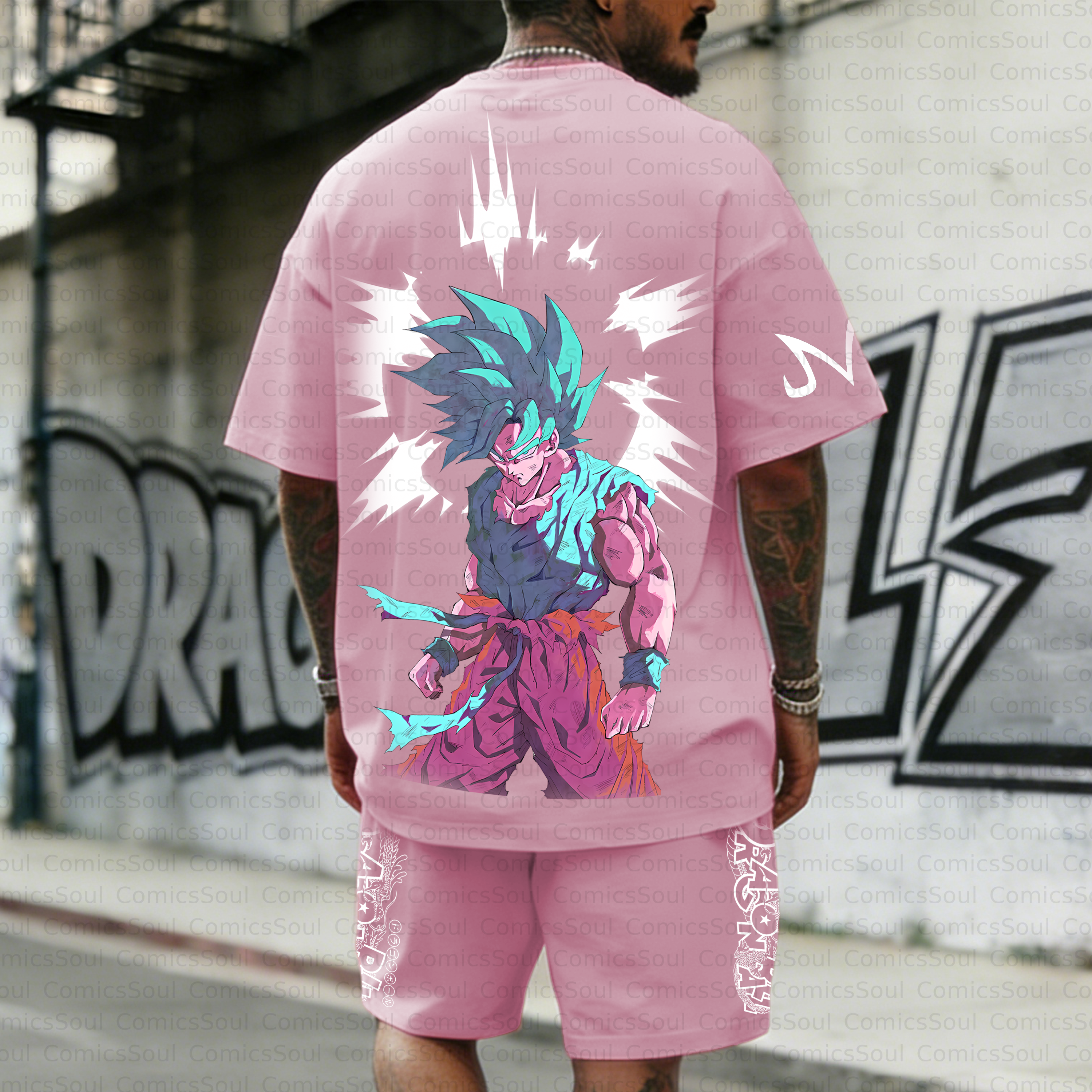 Unisex Anime Inspired Vintage T-shirt& Shorts 2 Pieces Set