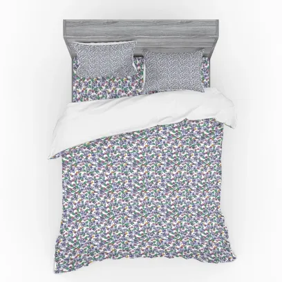 Floral Duvet Cover Set, Colorful Spring Blossom Flowers Repetitive Hand Drawn Like Pattern, Bedding Set with Shams and Fitted Sheet, 3 Sizes