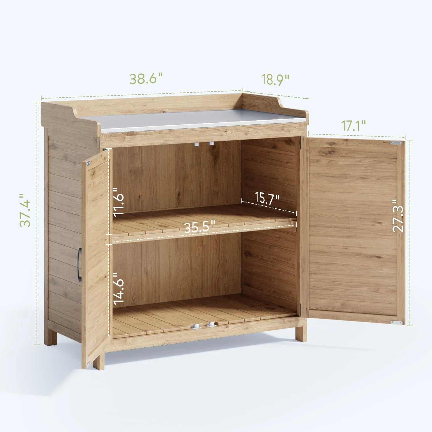 Lofka Outdoor Storage Cabinet, Outdoor Potting Bench Table with Removable Shelves for Yard, Garden, Waterproof Wood - Image 9