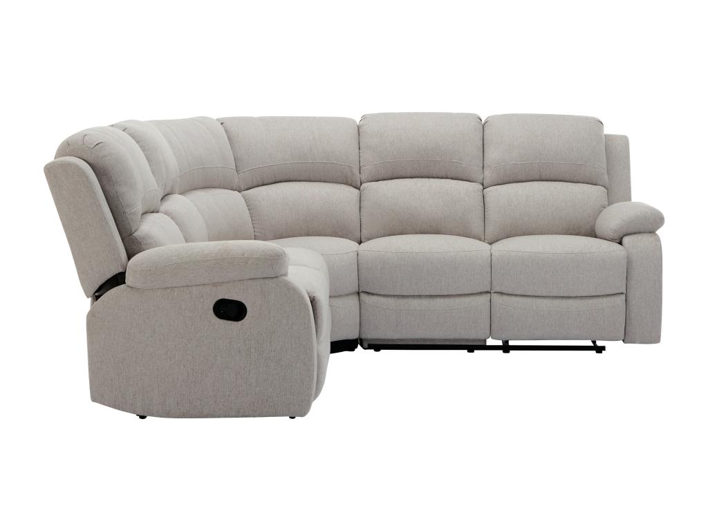 Sofá esquinero reclinable de tela con lunares beige