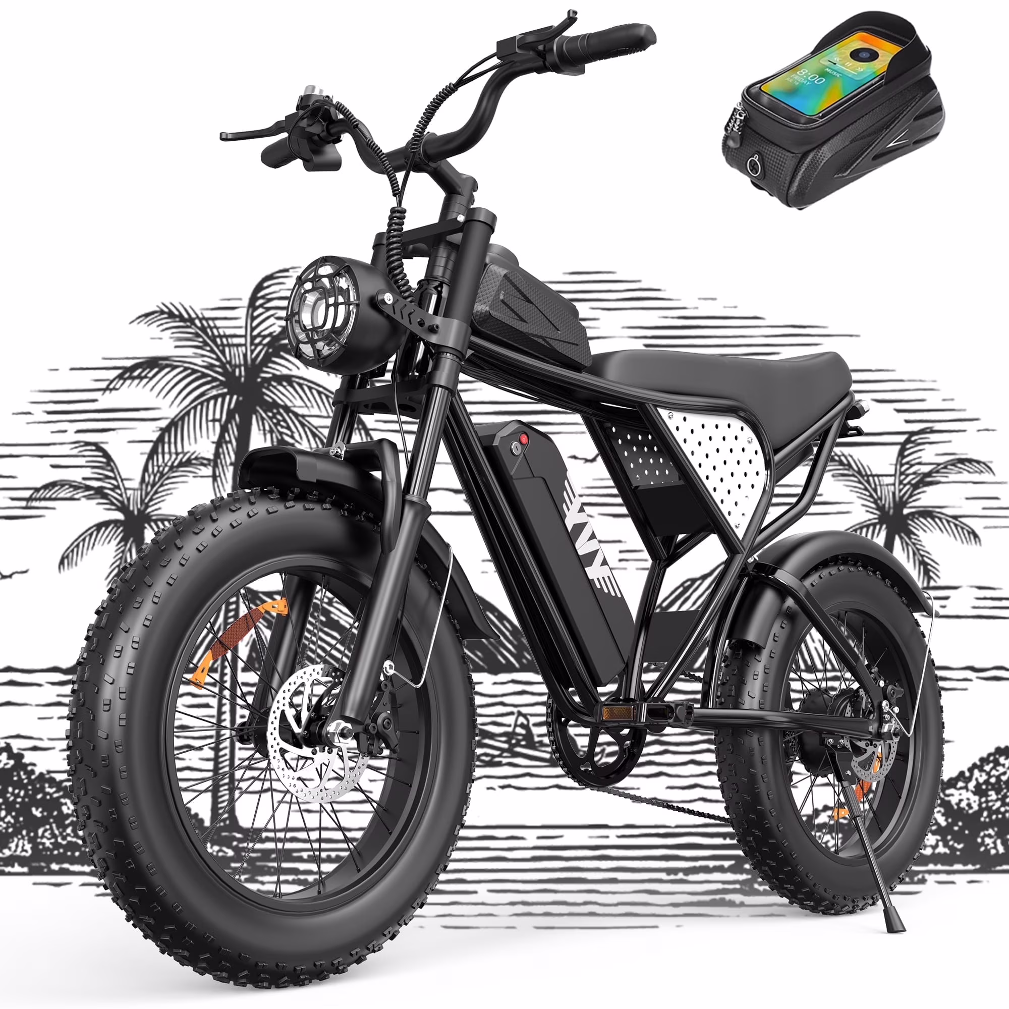 YVY 1500W Electric Bike for Adults, 33MPH 20'' Fat Tire Electric Motorcycle, 48V 20AH Removable Battery, 30 - 60