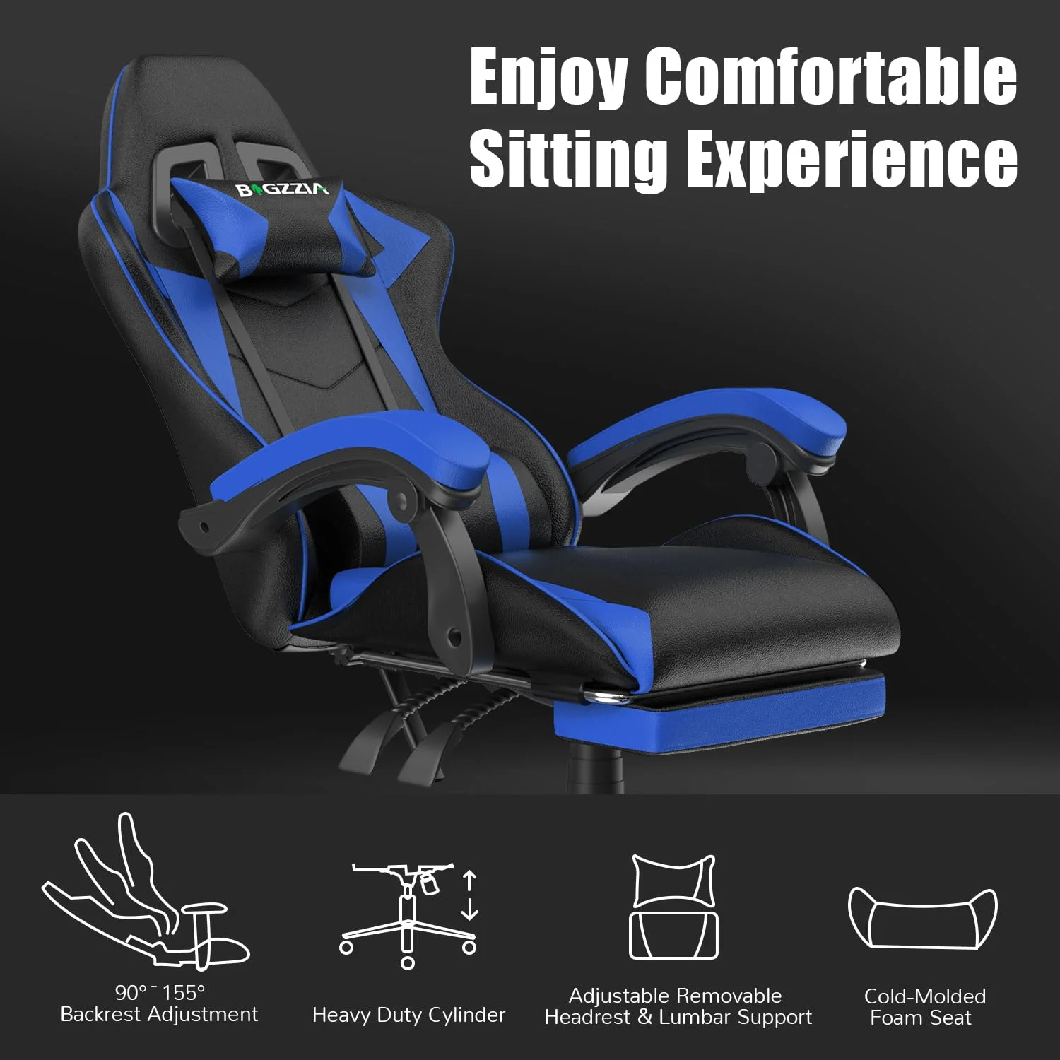 Bigzzia Gaming Chair Office Chair, Ergonomic Game Chair with Height Adjustable Headrest and Lumbar Support for Adults Teens, Black & White - Image 31