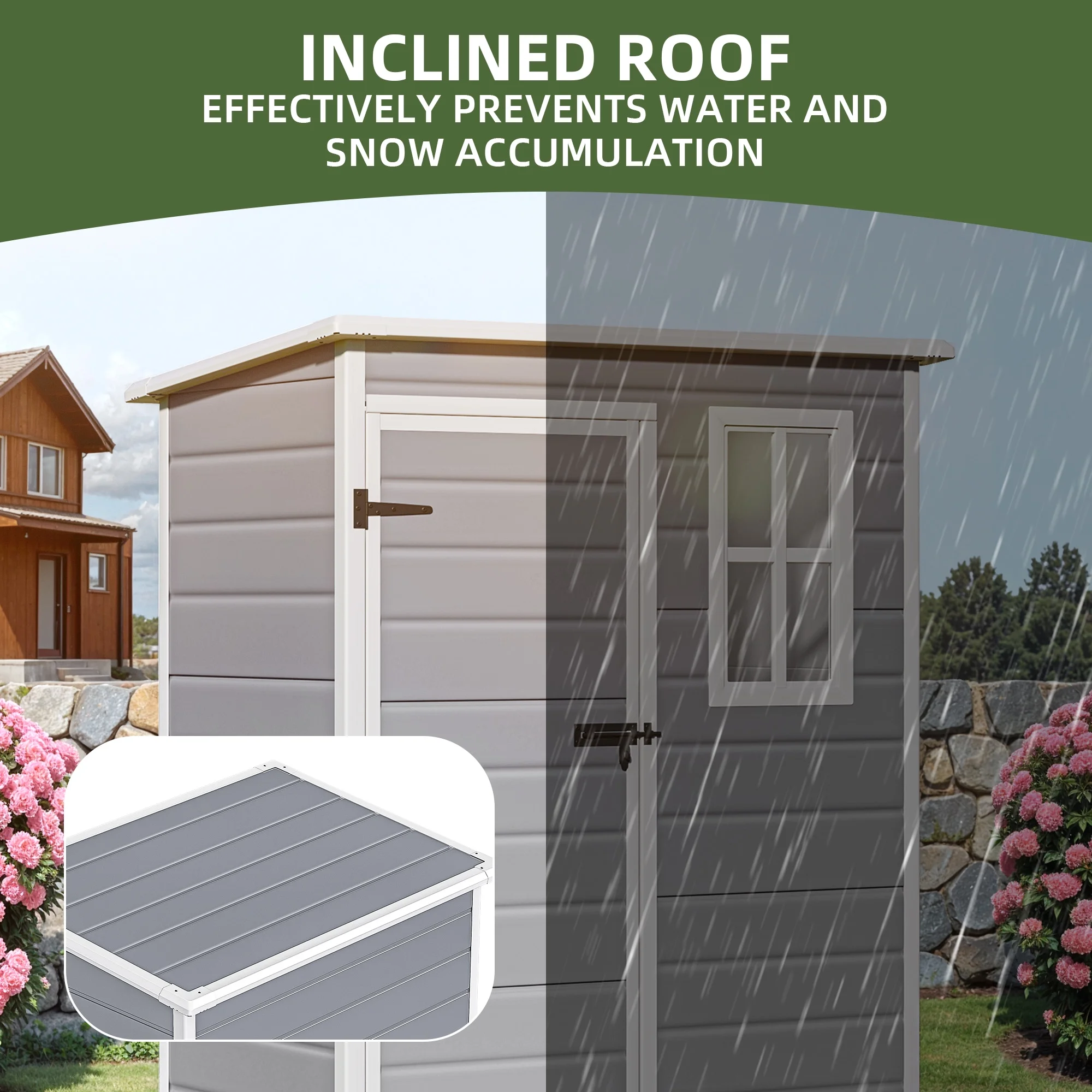Uforic Resin Outdoor Storage Shed, 5x3 FT with Floor All-Weather Resin Storage Shed with Lockable Door & Window, Waterproof - Image 5