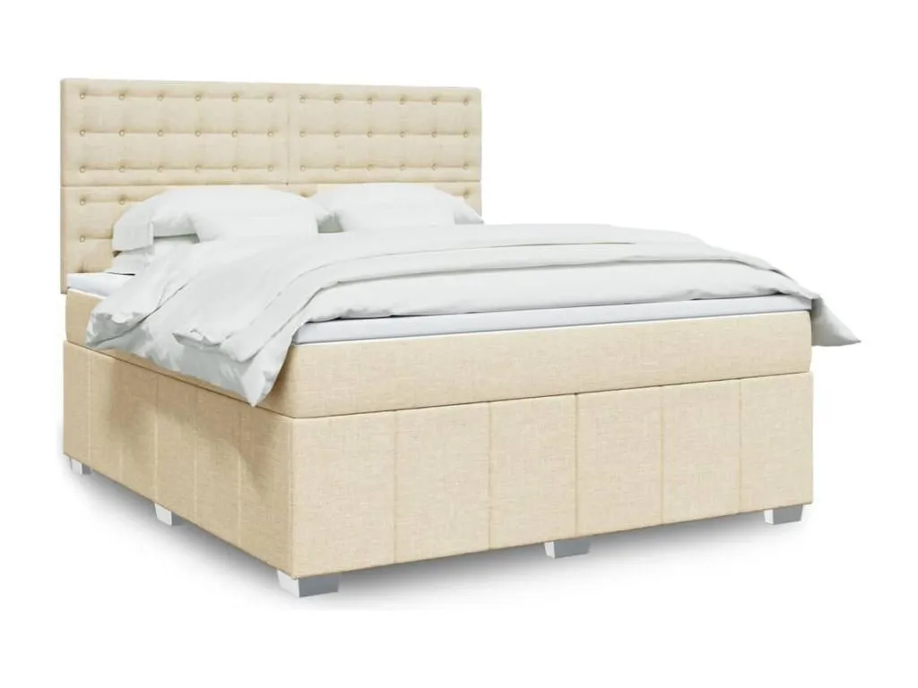Cama box spring con colchón tela color crema 180x200 cm ivf3521552