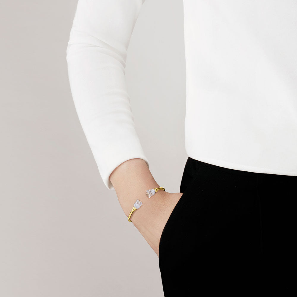 BRACELET JONC FLEXIBLE MUGUET - CRISTAL INCOLORE, PLAQUÉ OR JAUNE 18 CARATS
