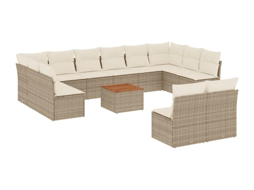 Set de 13 piezas de sofás para jardín con cojines en ratán sintético beige xxwd43935