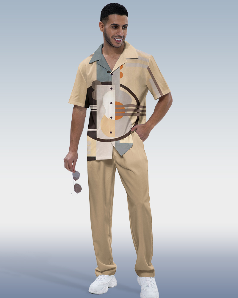 Artistic Two-Piece Short Sleeve Printed Walking Set