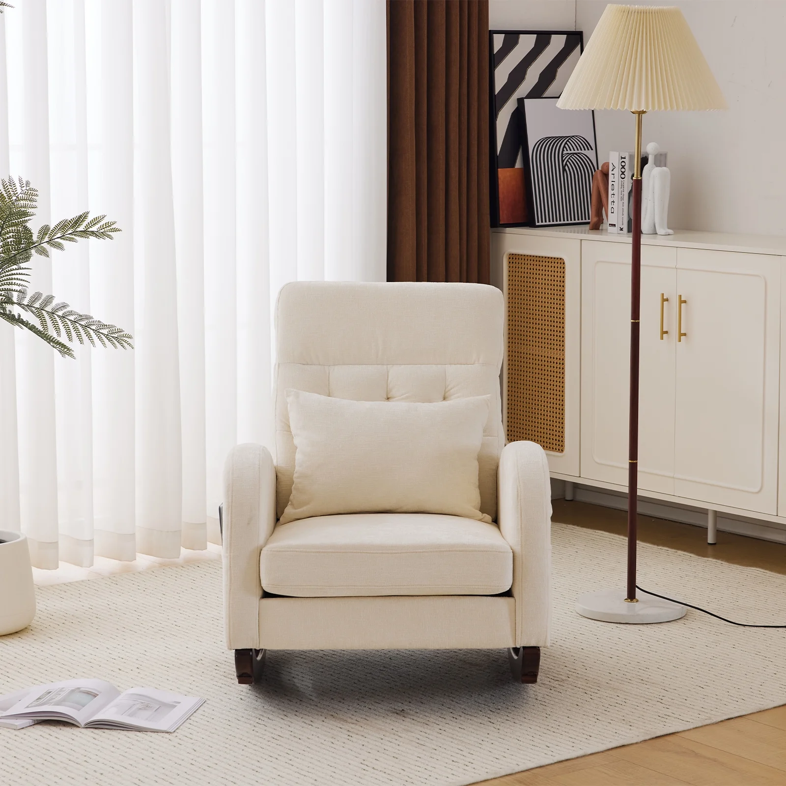 Ktaxon Rocking Accent Chair Glider Reading Chair Comfy Teddy Velvet Upholstered Single Sofa Rocker for Living Room, Nursery, Bedroom Beige - Image 31