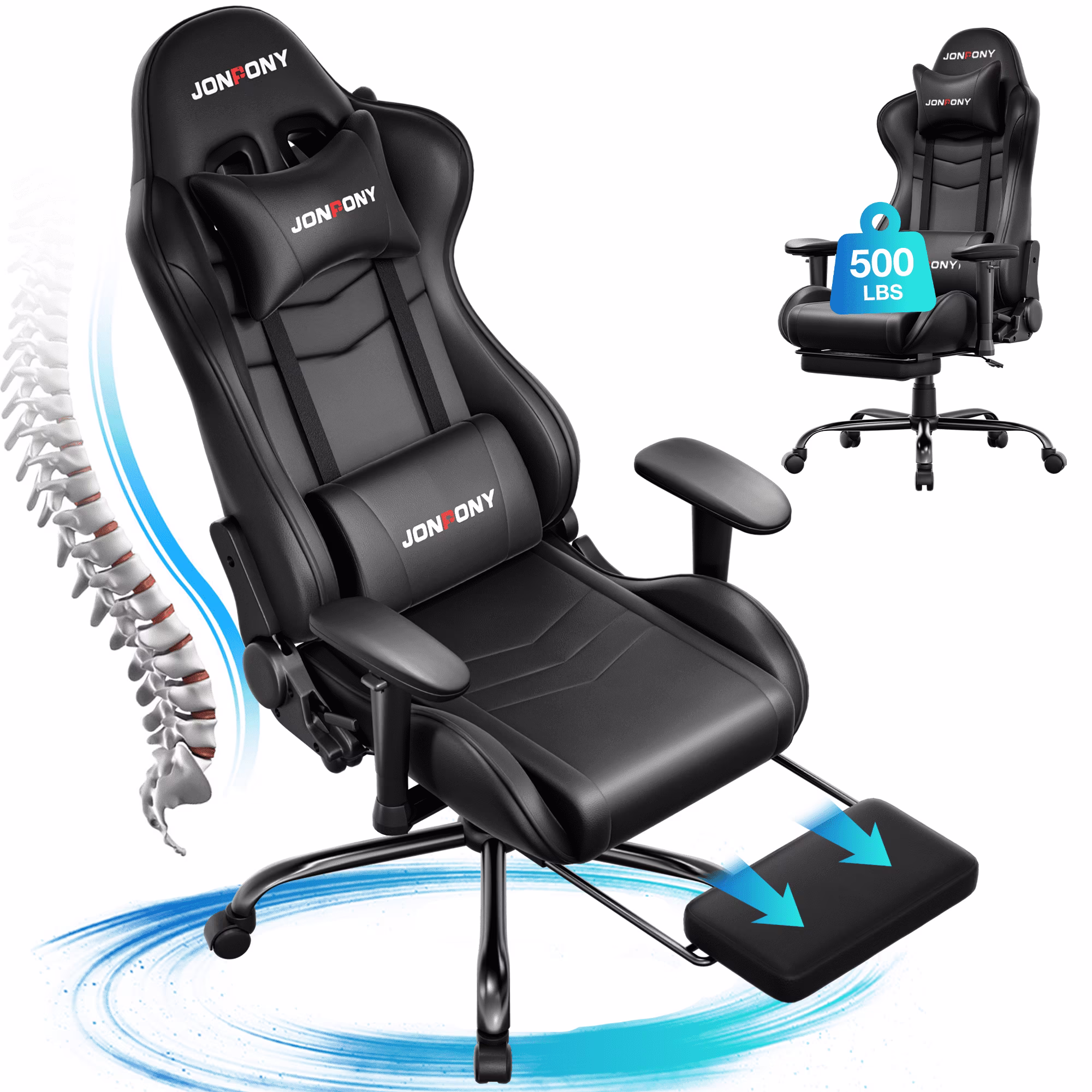JONPONY Big and Tall 500LBS Gaming Chair, Ergonomic Design, Gamer Chair PU Leather with Footrest and Lumbar Support, High Back Office Chair Support 8 Hours Long Sitting, Computer Chair,Red - Image 11