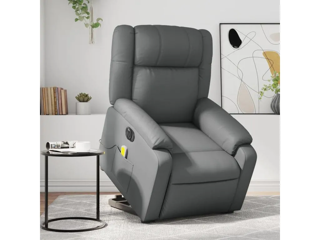 Sillón reclinable elevable eléctrico de cuero sintético gris