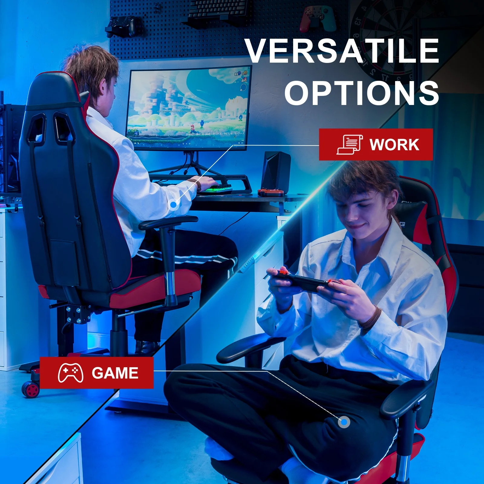 GTRACING Gaming Chair, Ergonomic Office Desk Chair with Lumbar Support, PU Leather, Footrest & Adjustable Headrest, Red - Image 14