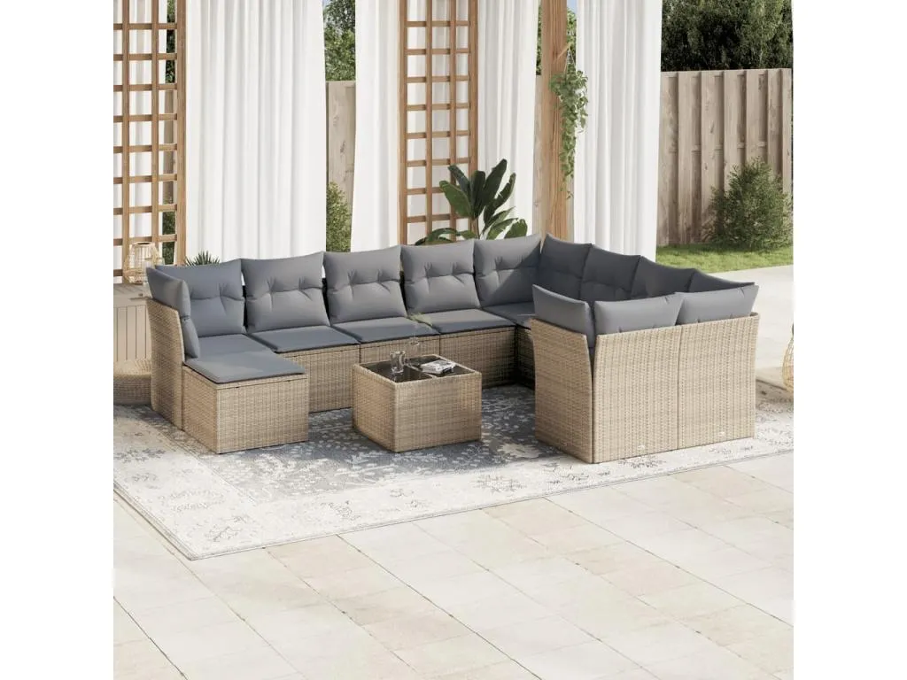 Set de sofás de jardín 11piezas con cojines ratán sintético beige gmcc02593
