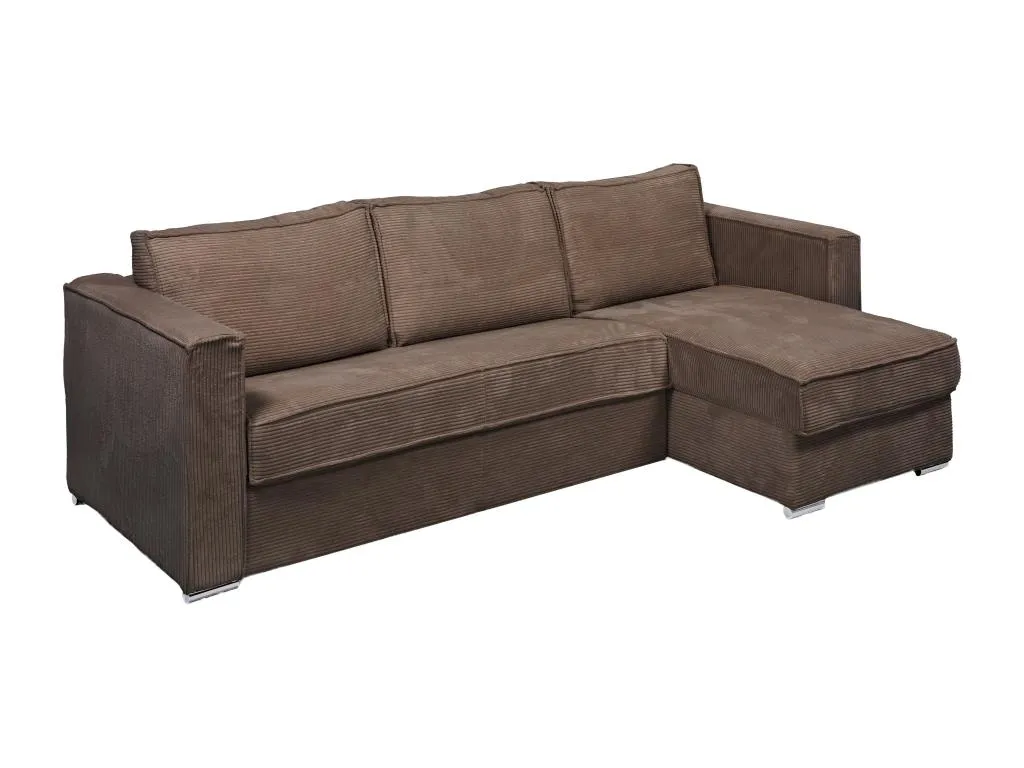 Sofá cama rinconero con apertura italiana y reversible de pana marrón - Cama de 160 cm - Colchón de 18 cm Kavehomedeco ILNV26762