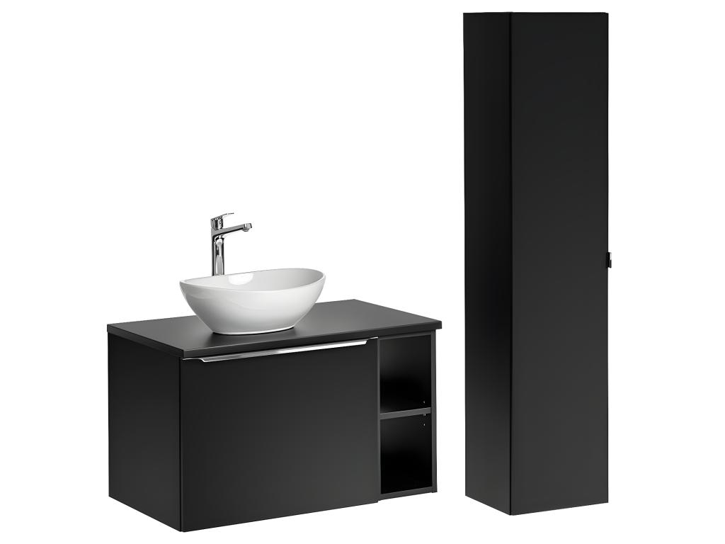 Conjunto mueble lavabo individual 80cm 2 nichos y columna Éros Negro