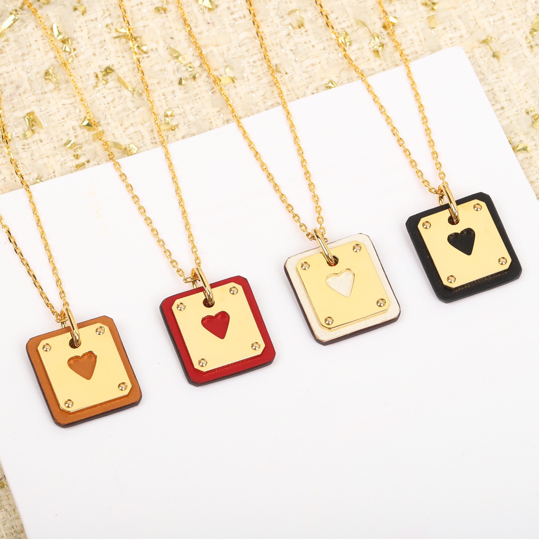 Hermes Cowhide Leather Square Tag Necklace - Original Replica Club