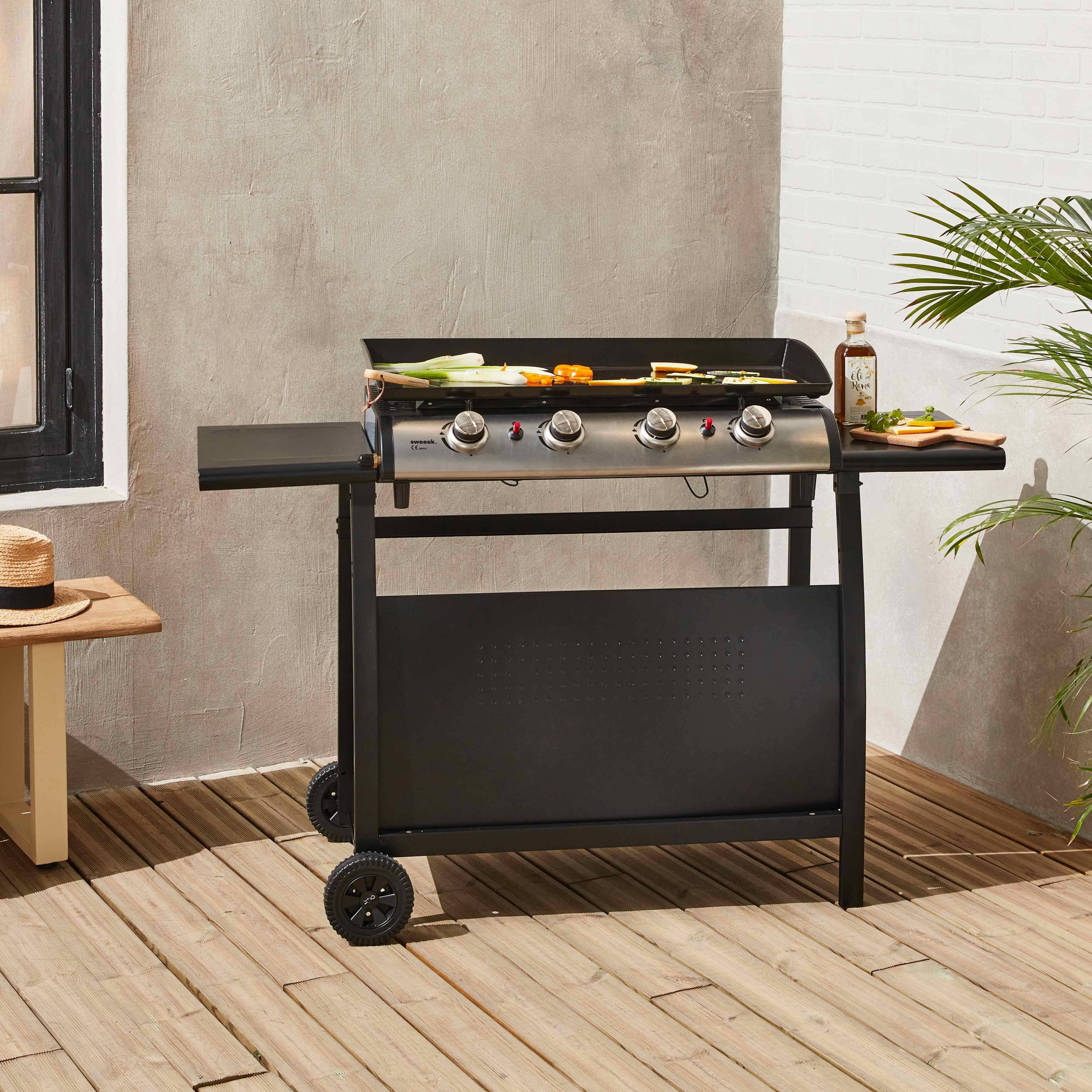 Porthos - Plancha de gas 4 quemadores 10kW + carro