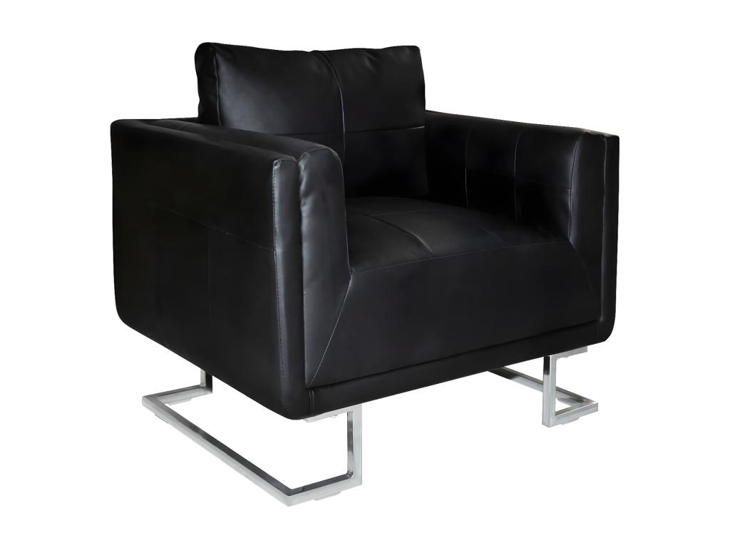 Sillón con patas cromadas cuero sintético negro