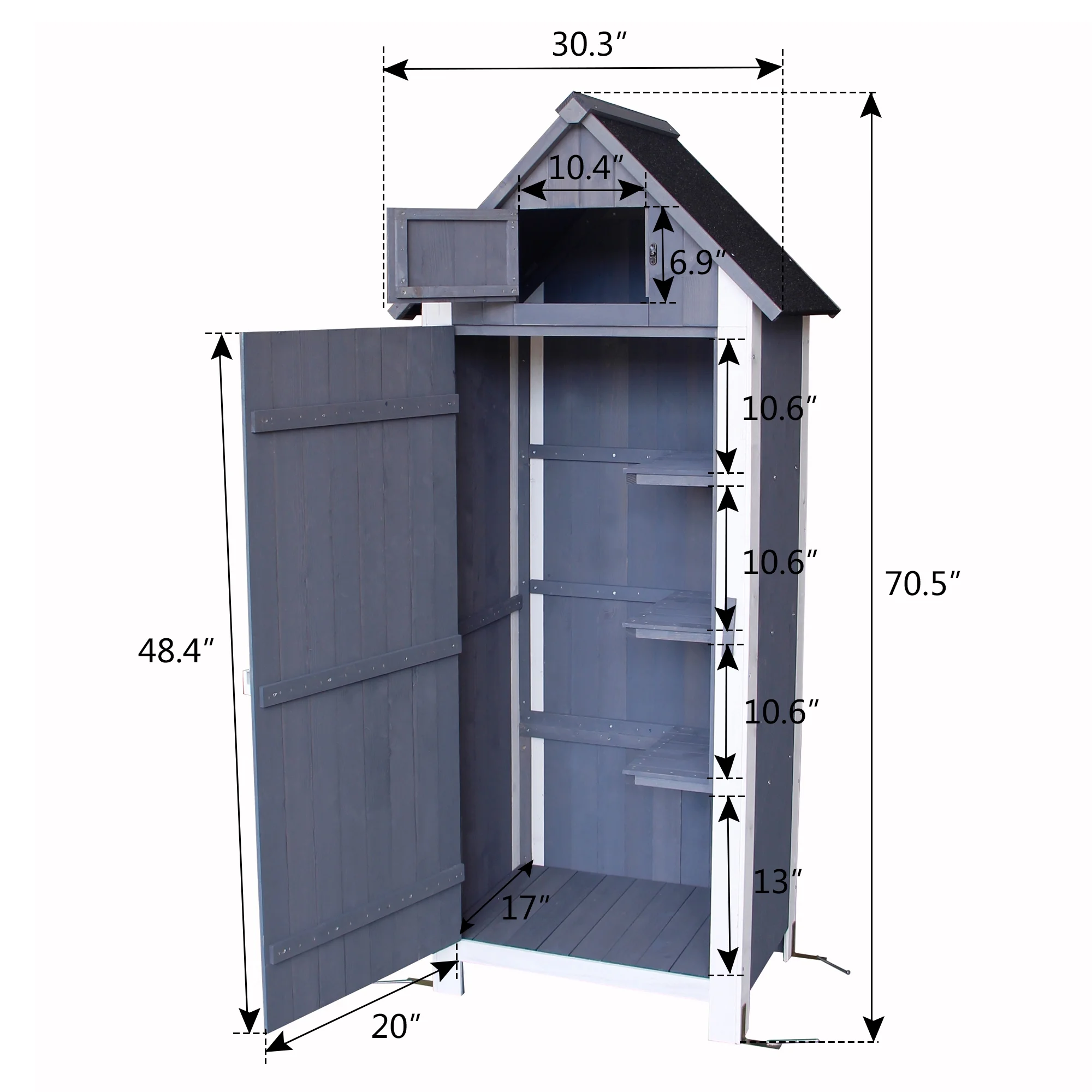 Mcombo Outdoor Storage Cabinet, Wood Garden Tool Shed (70" Tall) 0770EY - Image 6