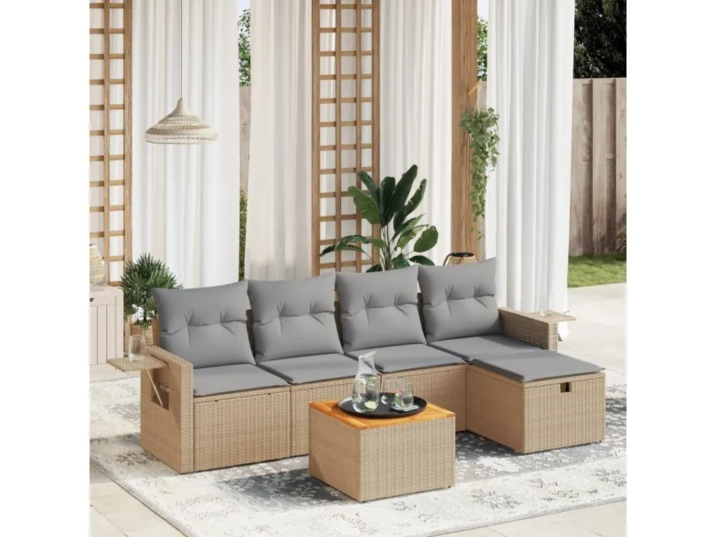 Boverdeco Juego de sofás jardín con cojines beige mezcla 6 pzas ratán PE