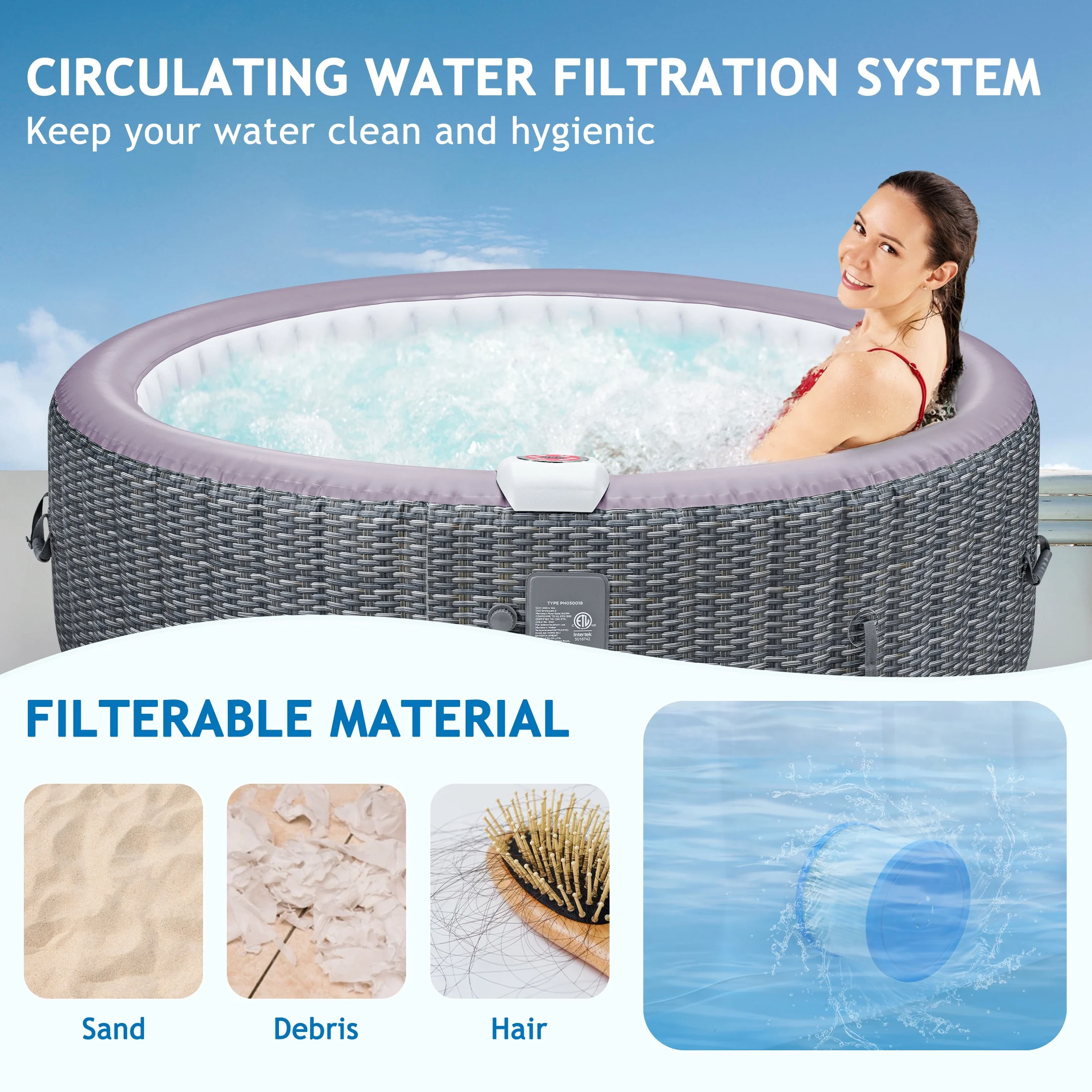 SEGMART 4-6 Person Inflatable Hot Tub Spa with 130 Jets, 82" Outdoor Spa Blow Up Hottub, Outdoor Portable Hottub with Insulated Cover, Floor Protector - Image 6