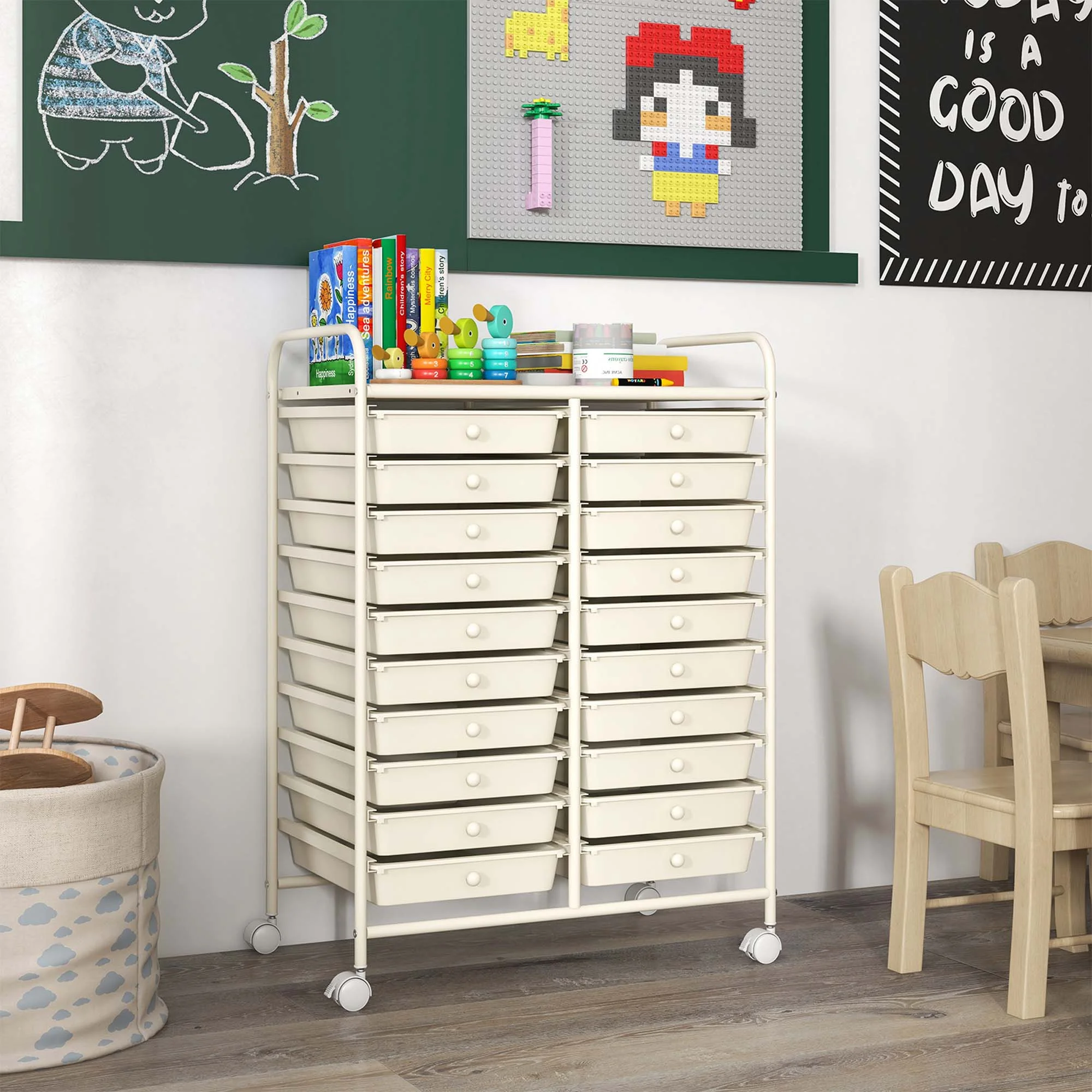 Costway 20 Drawer Rolling Storage Cart Tools Scrapbook Paper Office School Organizer Yellow - Image 74