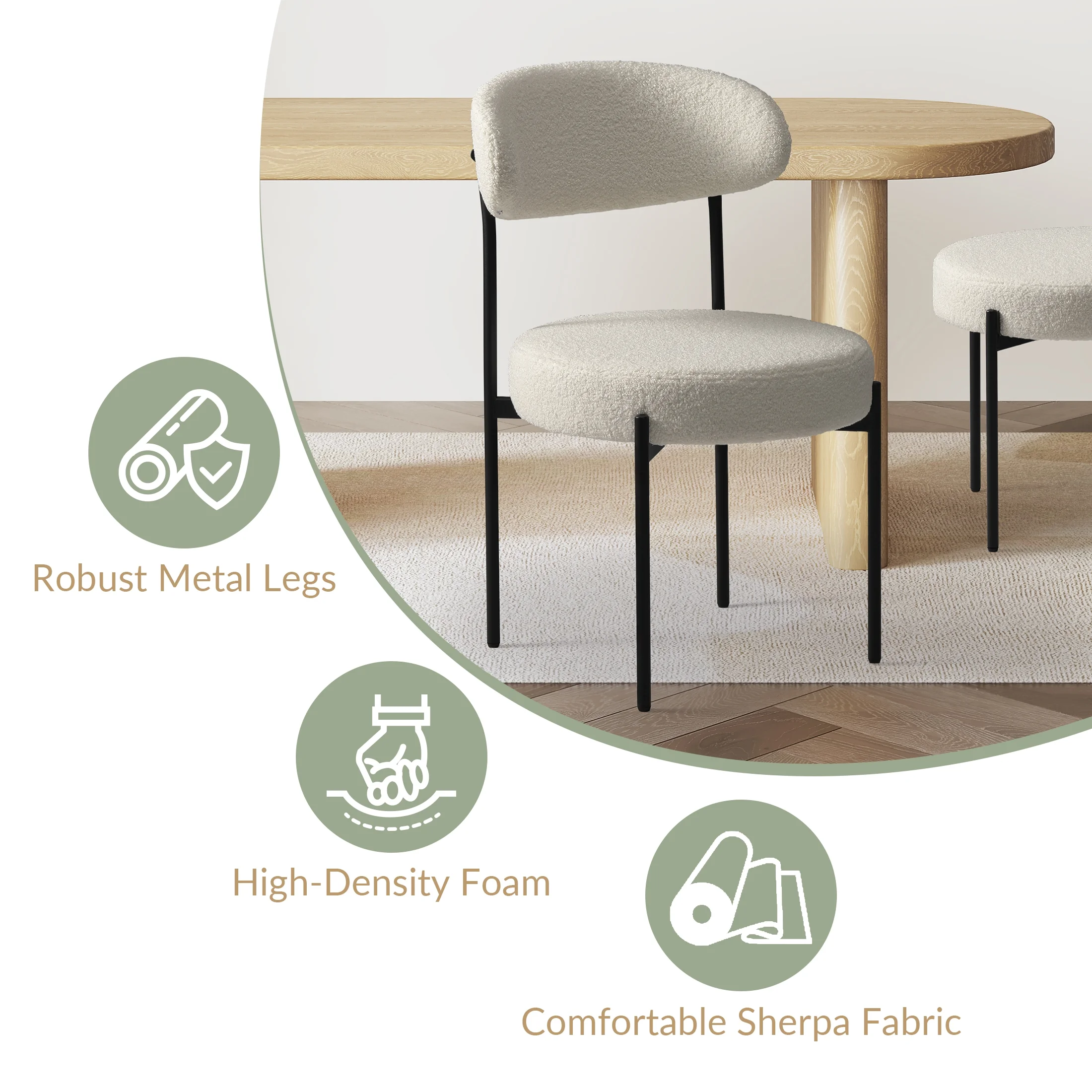 WestinTrends Alexandria Mid-Century Modern Upholstered Sherpa Round Dining Chairs (Set of 4), Sunset Gold - Image 61