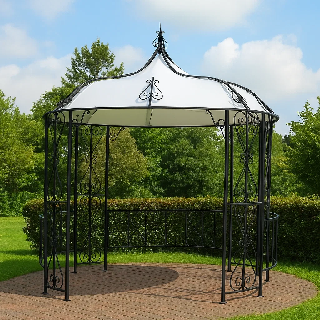 Cenador y quiosco autoportante negro acero jardín 300×300×305 cm - HYG9k1NxeOCC