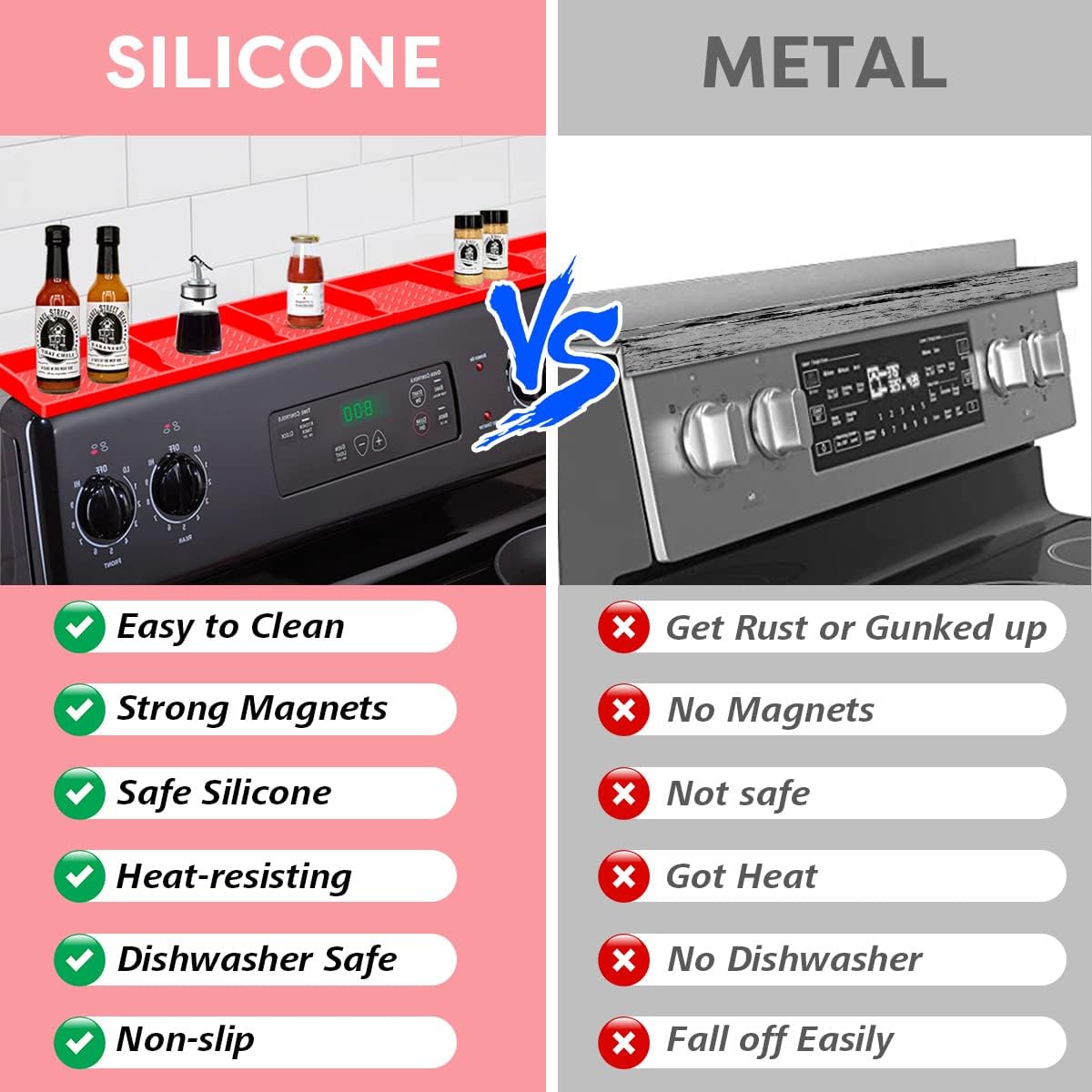 Stove Top for Shelf Silicone,30 Inch Magnetic Over the Stove Spice Rack of Shelf,Kitchen Shelf for Stove Organizer Magnet Above Stovetop Flat Back of Stove Storage Suctioned Shelf for The Stove-Red