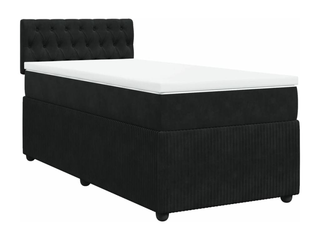 Cama box spring con colchón terciopelo negro 90x200 cm