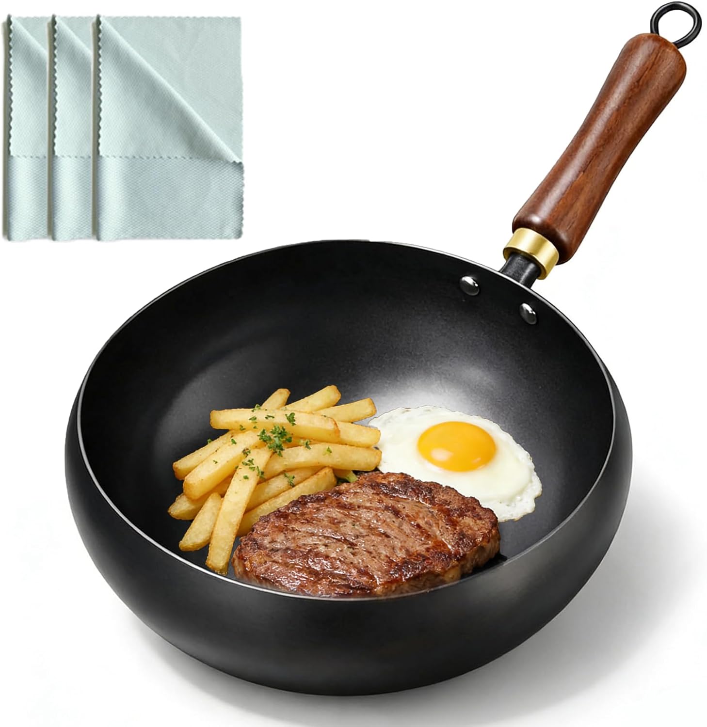Japanese Style Cast Iron Cookware, 9.5/10.2/11in Uncoated Thick Iron Pot, Hand-Hammered Traditional Forged Big-Belly Pot with Lid, Naturally Non-Stick Frying Pan (Glass Lid, 11in)