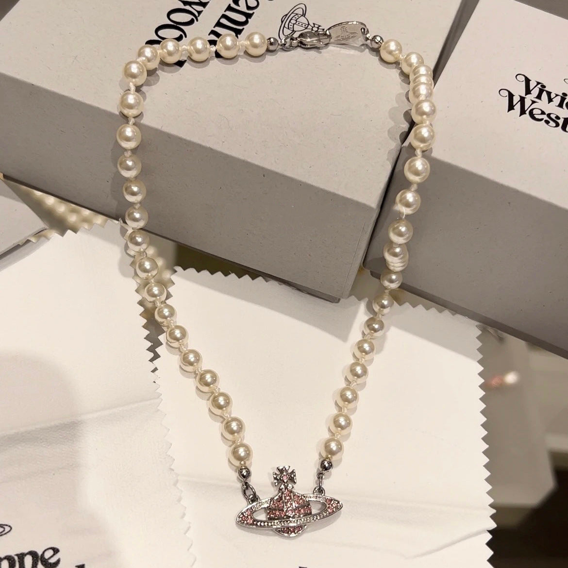 Vivienne Westwood Pink Saturn Necklace - Original Replica Club