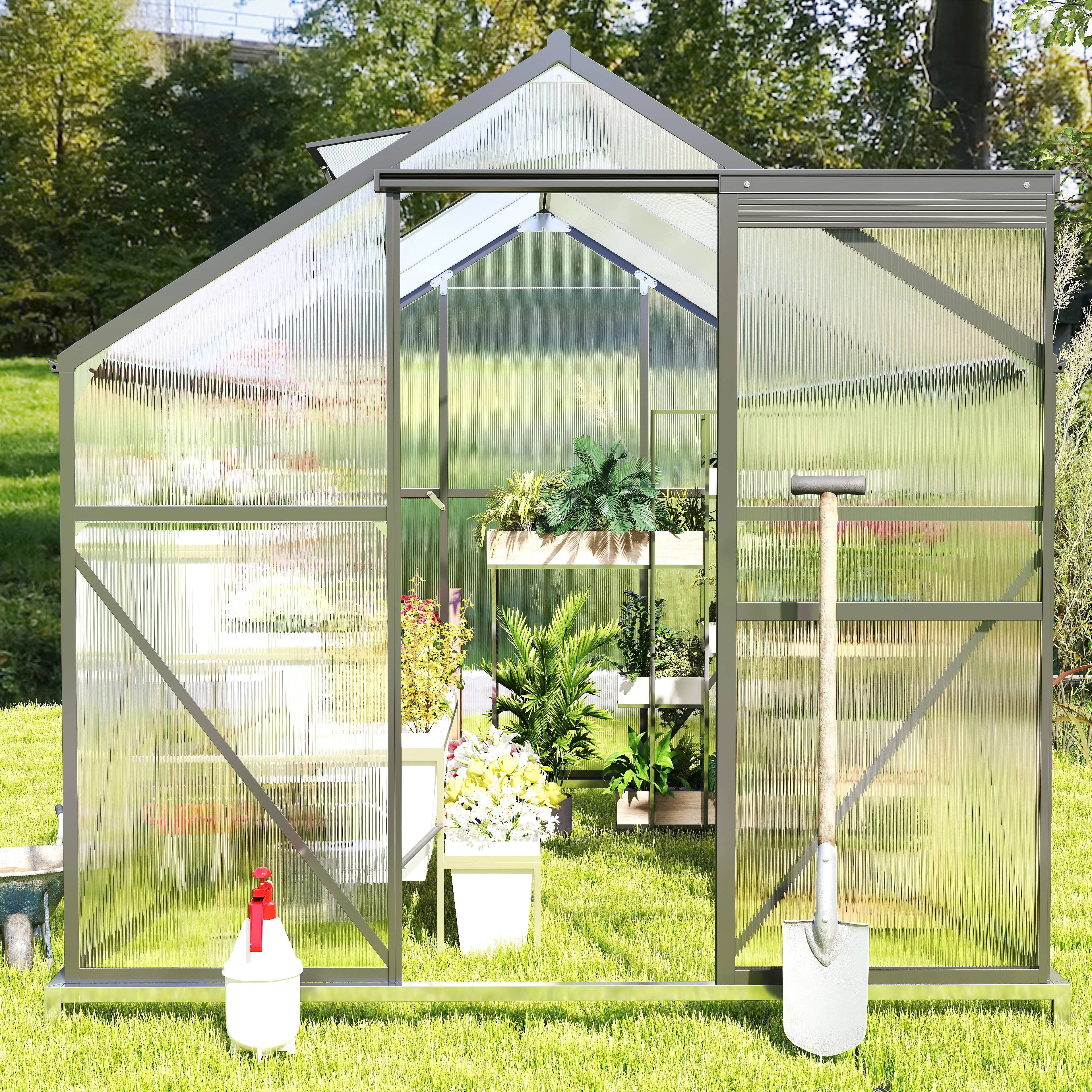 Asofer 6' x 4' Greenhouse for Outdoors, Aluminum Walk-in Green Houses shed with Rain Gutter and Roof Vent for Backyard - Image 12