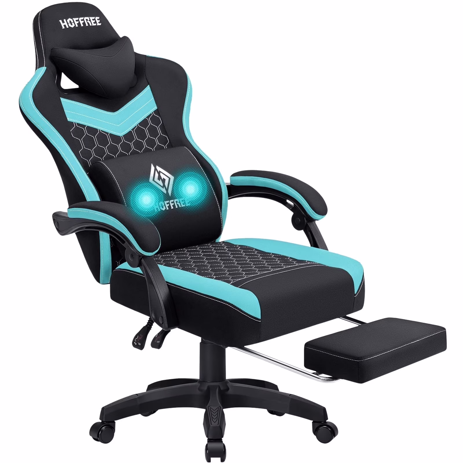 Hoffree Gaming Chair with Massage Fabric Office Chair with footrest for Adults, Ergonomic Gamer Chair with Headrest and Lumbar Support for Office Gaming, 440 LBS - Image 7