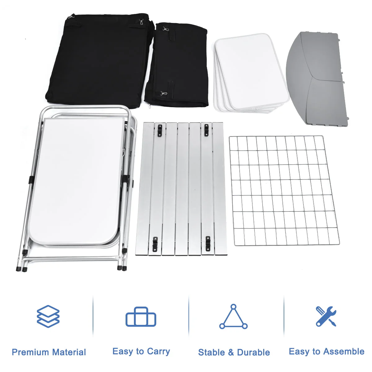 Goplus Folding Portable Aluminum Camping Grill Table w/ Storage Organizer Windscreen Black - Image 9
