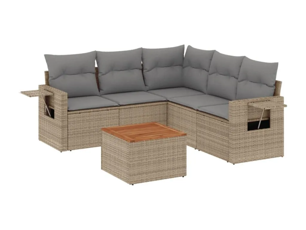 Juego de sofás jardín con cojines beige mezcla 6 piezas ratán PE qwrl79578