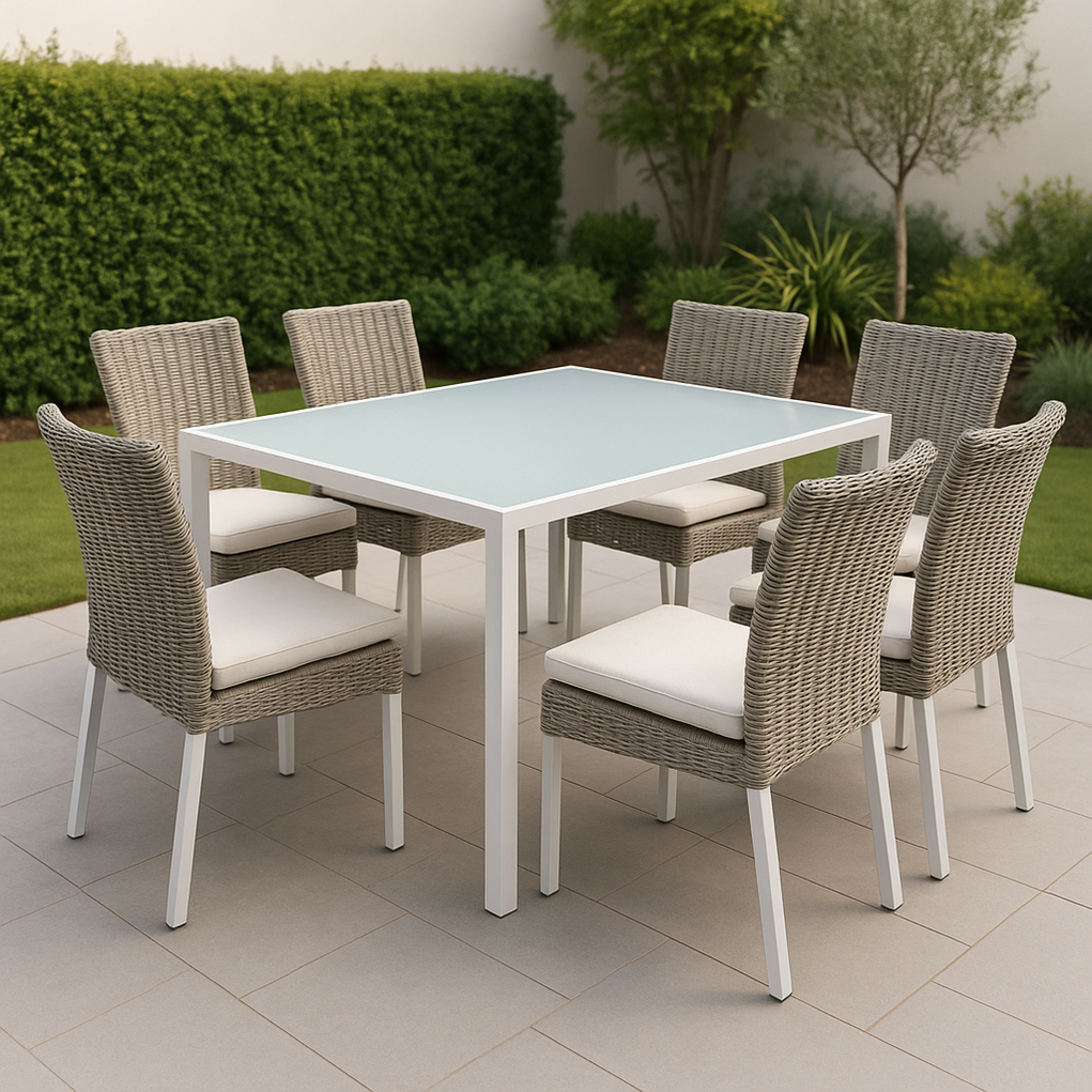 Conjuntos de mesa y sillas para jardín Aluminio, 1 mesa, 7 sillas, Gris BlAXSRz429ZI