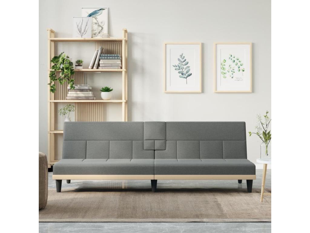 Sofá cama con portavasos tela gris oscuro