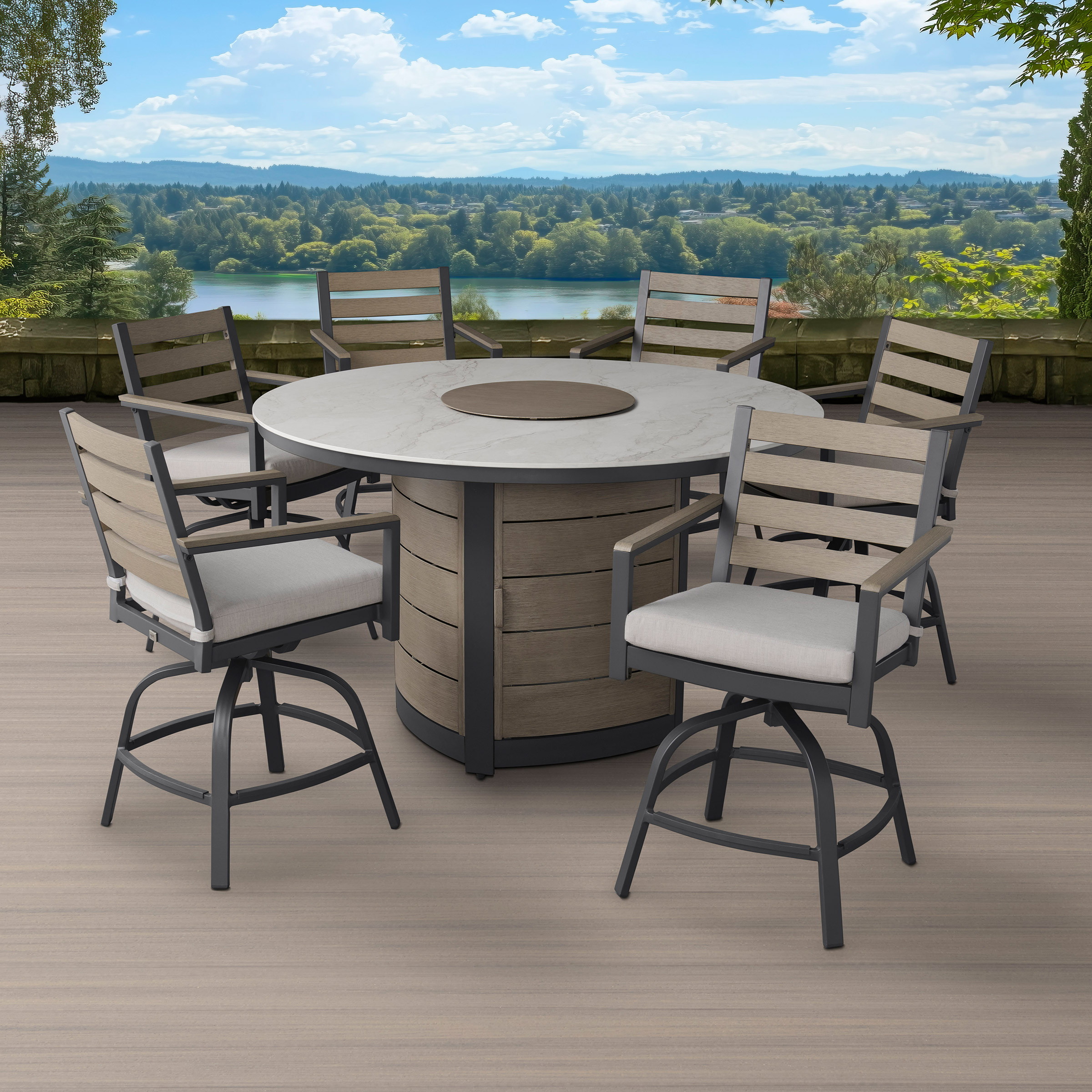 Agio Nicolet 7-piece Fire Outdoor Patio High Dining Set - Image 2