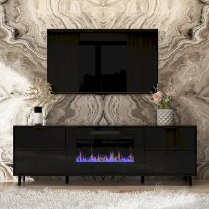 Electric Fireplace TV Stand Entertainment Center with LED Flame Effects and Remote Control