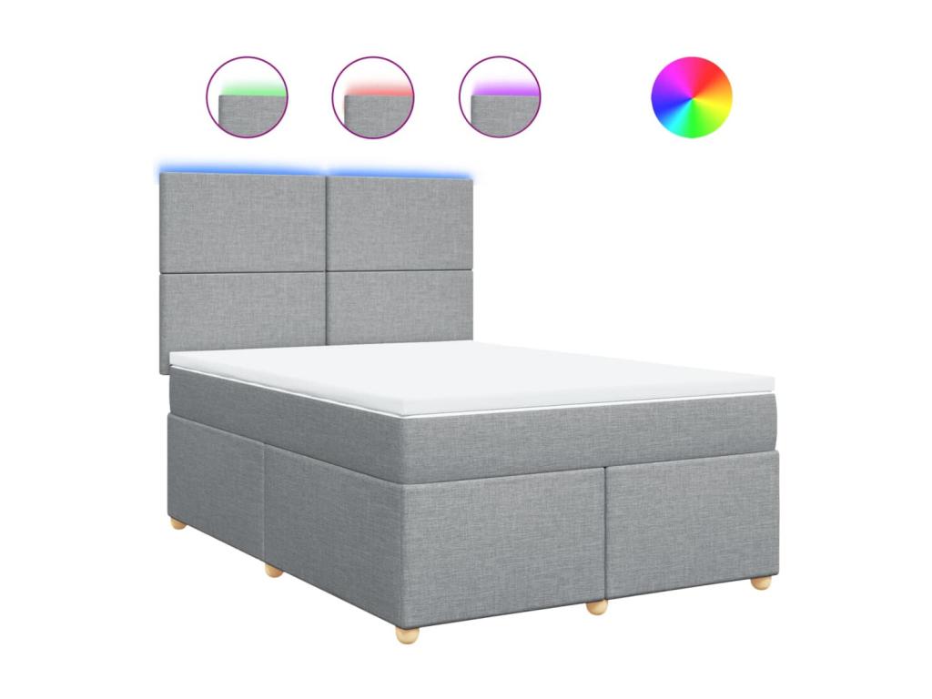 Cama box spring con colchón tela gris claro 140x190 cm
