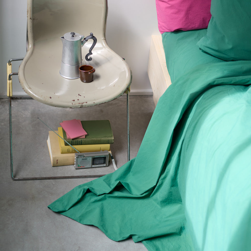 Drap plat en percale de coton - Vert Pixel