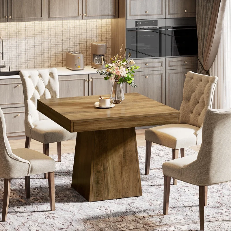 Tribesigns Square Dining Table for 4, 31.5-Inch Kitchen Table Small Dinner Table with Sturdy Pedestal Base, Farmhouse Dining Room Table for Home Dining Room, Living Room, Kitchen, Vintage Brown - Image 6