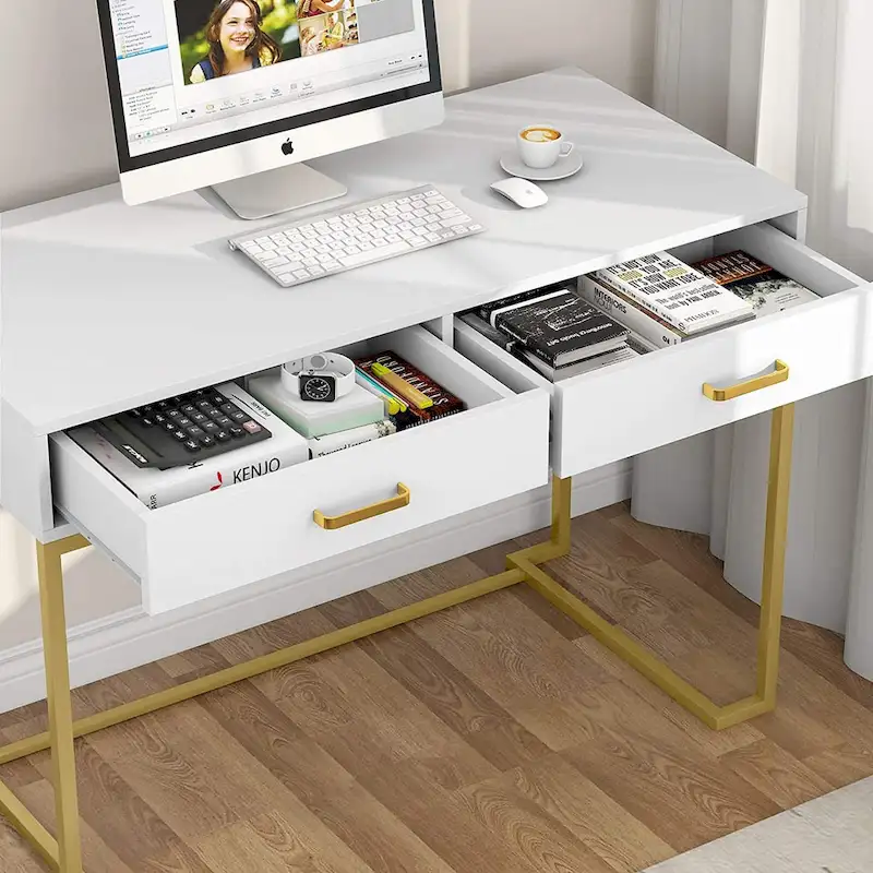 Modern Computer Desk with 2 Drawers - Stylish Study Writing Table with Storage for Home Office
