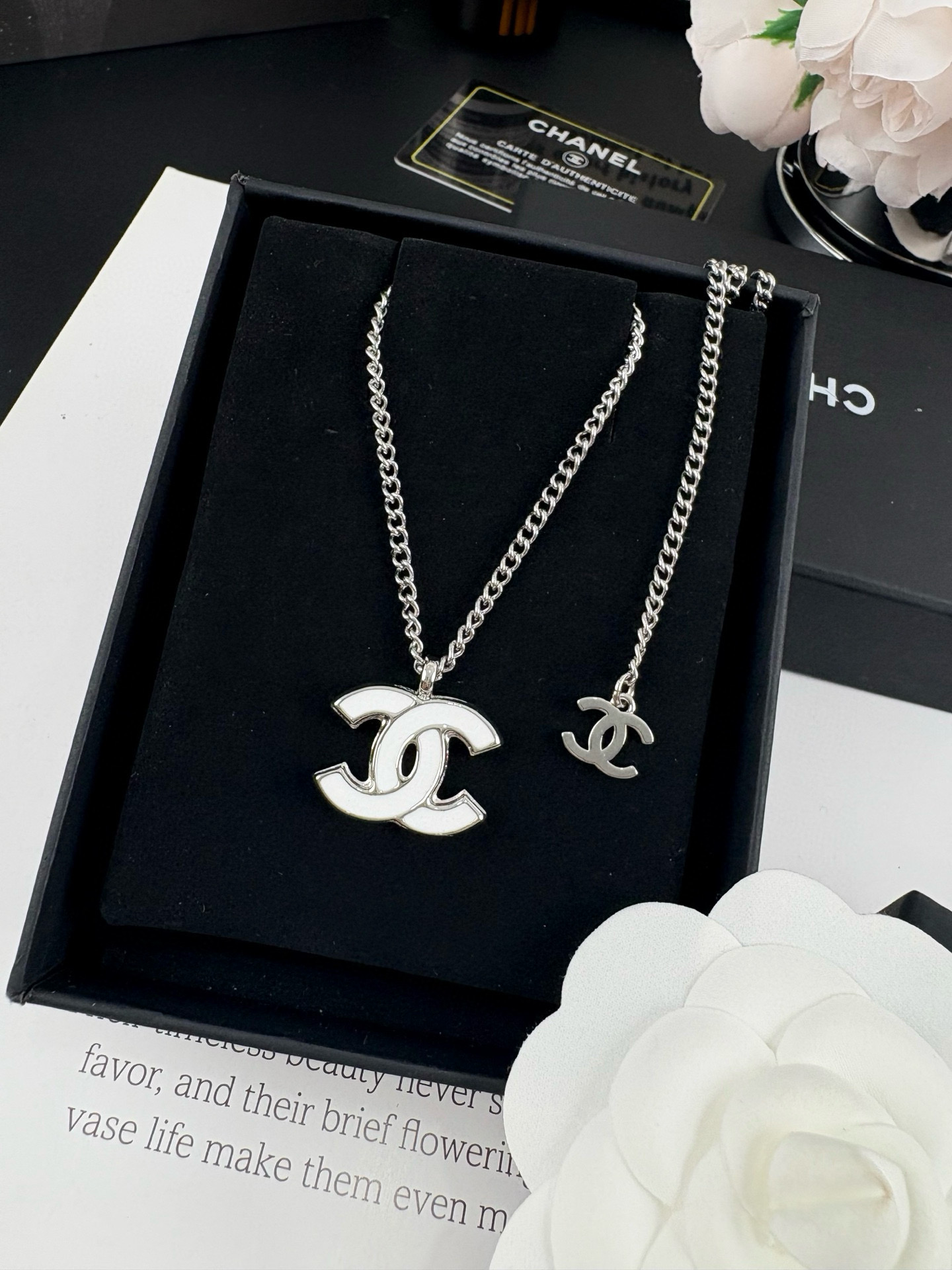 Chanel White Enamel CC Earrings Brooch Necklace - Original Replica Club