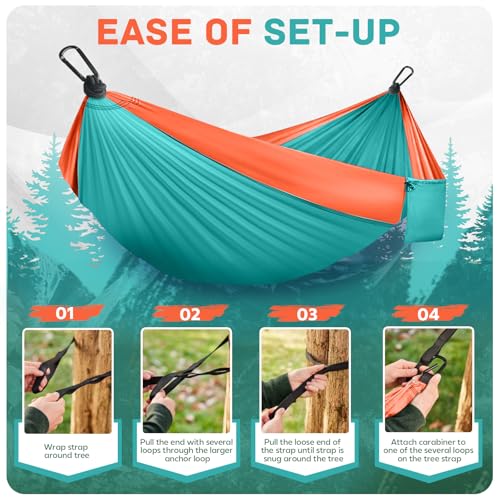 Lightweight Portable Nylon Parachute Hammock, Durable Compact Backpacking Hammock for Outdoor Camping & Hiking Trips