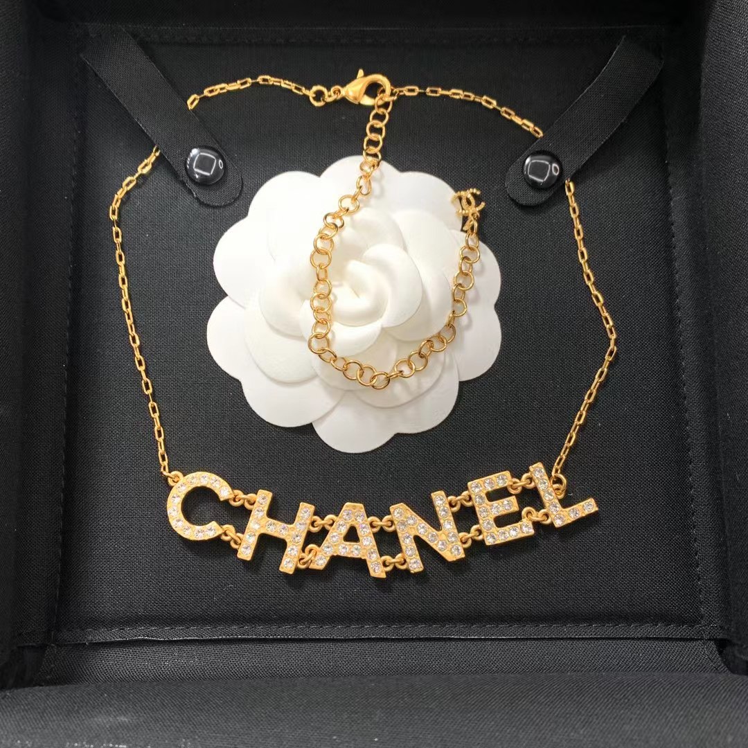 Chanel Gold Color Letter Pendant Necklace - Original Replica Club