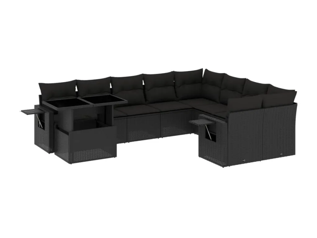 Set de sofás de jardín 10 pzas cojines ratán sintético negro 28462txfx