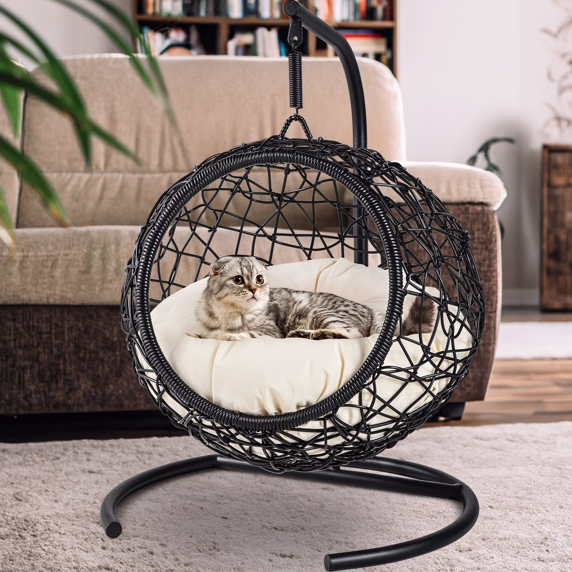 Dextrus Indoor Elevated Cat Bed with Detachable Cushion, Brown Solid - Image 3