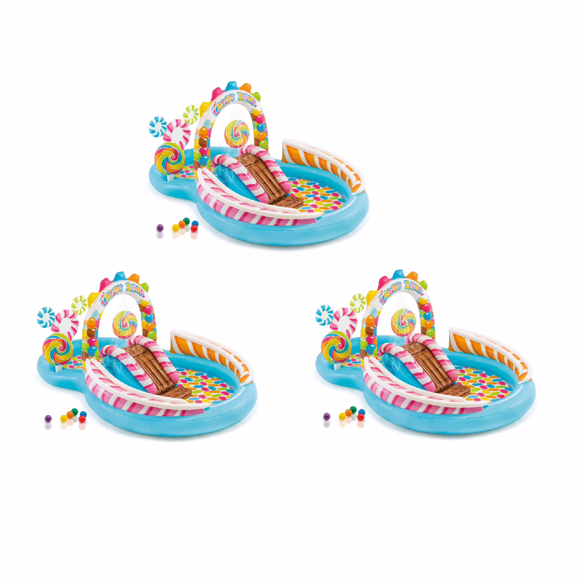 Intex 9' x 6' x 51" Inflatable Candy Zone Kiddie Pool with Waterslide (3 Pack) - image 1